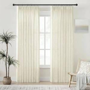 lot 6602 image: PANGSINNE Beige Linen Curtains Pinch Pleated - 84 Inches Long Semi Sheer Curtains for Living Room with Rings Back Tab 2 Panels Set Light Filtering Farmhouse Drapes