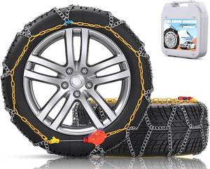Snow-Chains Auto Fixing 1 Min Quick Fit Easy Installation Tire-Chains, Portable Reusable Universal Emergency Tire Traction Chain for Passenger Car, Pickup Trucks and SUV - Set of 2 (HN-130)