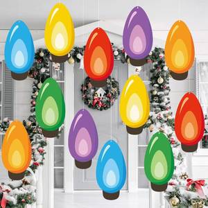 lot 6629 image: Threehoney 12 Pcs 10 Inch12 Inch Large Christmas Decoration Outdoor Double Sided Christmas Yard Hanging Ornaments Holiday Porch Lawn Hanging Decoration for Xmas Tree Porch Yard Decor (Light Bulb)