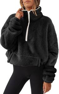 lot 6641 image: ANRABESS Sweatshirt for Women Zip Up Hoodies Cropped Pullover Fleece Hooded Sherpa Sweaters Tops 2025 Fall Winter Clothes Black Large