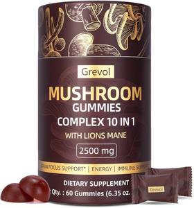 lot 6689 image: Grevol Mushroom Gummies with Lions Mane - Reishi, Chaga, Cordyceps - Individually Wrapped - Mushroom Complex Supplement for Adult - 60 Counts