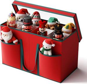 lot 6691 image: Christmas Figurine Storage Box & Nutcracker Storage Containers with Visible Lid for 15-inch Collectibles, Large Holiday Ornament Decor Organizer Keeps 8 Figurines, Xmas Decoration Storage Box, Red