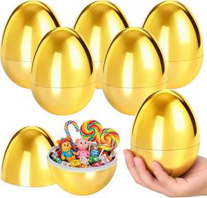 lot 6696 image: 12 Pcs Jumbo Easter Eggs Fillable Metallic Large 6 Inch Gold Plastic Surprise Eggs, Easter Themed Hunt Rewards Basket Stuffers Fillers Filling Treats Party Favor Classroom Prize Supplies