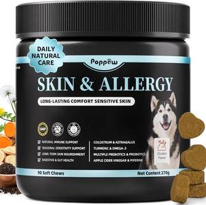lot 6714 image: Dog Skin & Allergy Chews - Dog Probiotics for Sensitive Skin Health Support - Allergy Relief - Support Seasonal Allergies, Immune & Gut & Digestive Health Supplement - Chicken Flavor - 90 Count