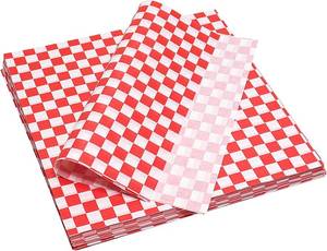 lot 6717 image: 300Pcs Wax Paper Sheets for Food, 11.8x11.8 Inch Food Basket Liners for Sandwiches, Burgers(Red)