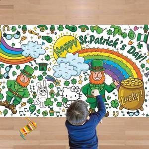lot 6722 image: St Patricks Day Giant Coloring Tablecloth,St Patricks Day Crafts for Kids - 72x30 Inches, Paper Coloring Banner Games Activities Gifts Party Decorations