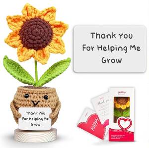lot 6724 image: Gossby Teacher Appreciation Gifts - Thank You for Helping Me Grow - Mothers Day, Birthday, Graduation, End of Year, Thank You, Teachers Day Gift from Student - Handmade Positive Sunflower Crochet