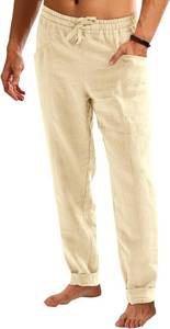 lot 6726 image: Runcati Mens Casual Pants Elastic Waist Drawstring Cotton Linen Pants Yoga Beach Summer Lightweight Trousers size medium