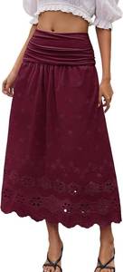 lot 6729 image: DRESSTELLS Boho Maxi Skirt for Women 2026 Lace Eyelet High Waist A-Line Flowy Beach Tiered Long Wedding Skirts size large