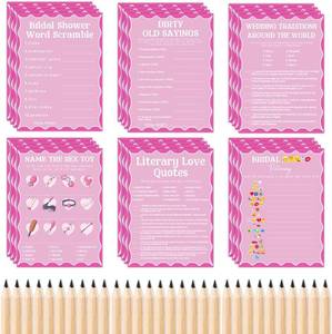 lot 6738 image: Bachelorette Games Cards, Activities Set Includes 6 Fun Wedding Games 45 Cards 30 Pencils, Bride Groom Bachelorette Engagement Party Favor Supplies, 78 Pieces