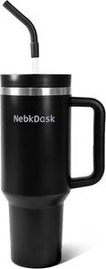 lot 6747 image: 40 oz Tumbler with Handle and Straw - Insulated Stainless Steel Travel Mug, Cup Holder Friendly Water Bottle Extra Large Double Wall Coffee Thermos,Dishwasher Safe,BPA Free(Black)