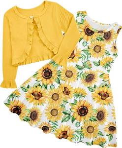 lot 6762 image: Toddler Girl Sleeveless Dresses and Long Sleeve Ruffle Cardigan 2 Piece Fall Outfits for 2-8T