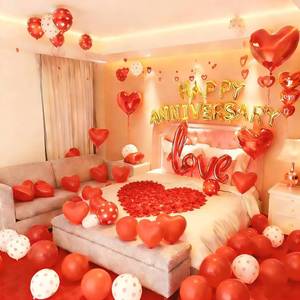 lot 6779 image: Happy Anniversary Decorations - Romantic Decor for Wedding, Valentines Day Heart Balloons for Bedroom, Party Decor Supplies