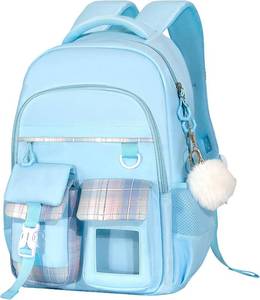 lot 6796 image: Kawaii Blue Kids Backpack for Girls, Fashion Multiple Pockets Bookbag for Primary Elementary High School for Teen Girls