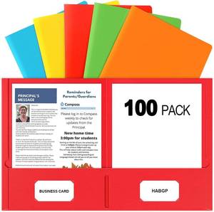 lot 6802 image: HABGP Two Pocket Folders, 100 Pack 2 Pocket Folders Fit Letter Size Paper, Colored Paper File Folders with Pockets for School Office Home Business (5 Colors)