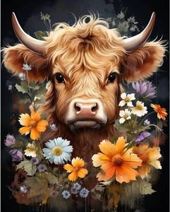 lot 6803 image: Rousp DIY 5D Diamond Art Kits for Adults Highland Cow Diamond Painting Round Drill Art Craft Kits for Home Wall Decor Gifts 16x20inch