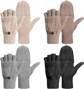 lot 6820 image: Tarpop 4 Pairs Women Winter Convertible Gloves Fingerless Mittens Knit Flip Wool Warm Half Finger Gloves with Cover - Color Varies From Stock Photo