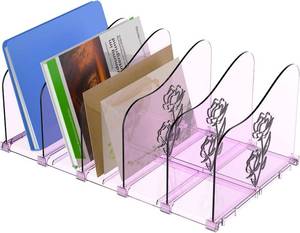lot 7052 image: Adjustable Rose File Organizer for Desk, Vertical File Folder Holders for Magazines, Upright Desktop Binder Organizer, Clear Paper Bookshelf Divider File Sorter for School Office Supplies