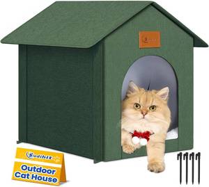 lot 7079 image: Siedihit Outdoor Cat House Feral Cat Shelter,Outside Waterproof Cat House for OutdoorIndoor Cats, Insulated Cat Bed for All Seasons with Cozy Cushion Easy to Assemble (Olive Green, floor spike style)