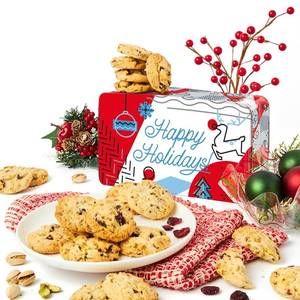 lot 7082 image: Davids Cookies Winter Wonderland Cranberry Pistachio Biscuits Sweet Sampler Tin   9.3oz Crunchy Gourmet Cookies with Fruit and Nuts   Festive Holiday Bakery Snack Gift for Christmas Celebrations