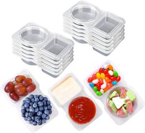 lot 7104 image: RXRRXR 10PCS Double Compartment Condiment Container With Lids - Reusable Snack Pack Containers for Take-out Sauces