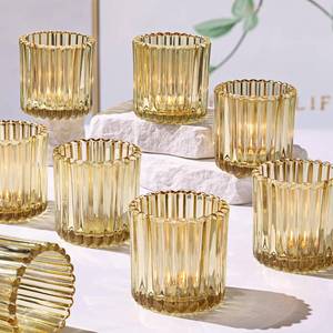 lot 7118 image: REISEN 8pcs Large Gold Votive Candle Holders, 2.952.95 Ribbed Gold Votives, Ideal for Weddings, Formal Events, Made of Glass