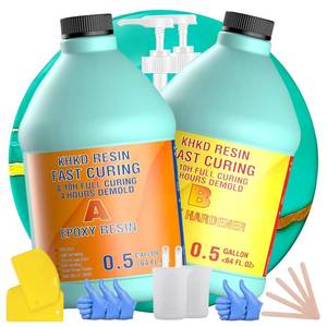 lot 7196 image: Epoxy Resin Kit - 2 16 FL Oz Fast Cure Epoxy Resin, KHKD RESIN Quick Dry Resina Epoxica Upgrade 4 Hours Unmould,Clear High Gloss Epoxy, Odorless Art Resin for Painting,Craft,Coasters, Coating,Jewelry