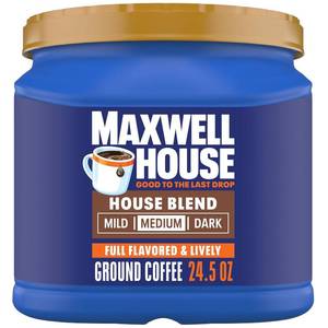 lot 7197 image: Maxwell House House Blend Medium Roast Ground Coffee, 24.5 oz Canister