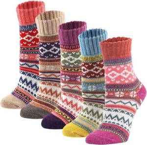 lot 7200 image: YZKKE 5Pack Womens Vintage Winter Soft Warm Thick Cold Knit Wool Crew Socks, Multicolor, free size
