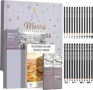 lot 7214 image: SuFly Sketch Book and Pencils Set, Sketching Kit Complete with 9x12 Sketch Book,4x6 Watercolor Postcards,Graphite Pencils (12B-4H), Charcoal Pencils (Hard, Medium, Soft), Sketching Supplies.