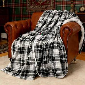 lot 7561 image: Electric Heated Blanket 50x60,Fast Heated Throw with 8 Hours Auto Off8 Heats Levels,Soft Grey Plaid Sherpa Electric Blanket with ETL Certification & Over-Heat Protection