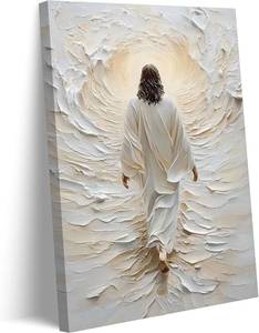 lot 7576 image: Abstract Jesus Walking On Water Canvas Wall Art White Jesus Christ Wall Decor Picture Christian Bible Stories Poster Print Painting for Church Prayer Room Living Room Home Decoration Prepare To Hang