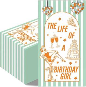 lot 7583 image: A Birthday Girl Decorations - 100 Pcs 2-Ply Orange and Green Disposable Paper Cocktail Beverage Dinner Npkins Tableware Set Music Showgirl Table Decor Party Supplies Favors for Girls Fans