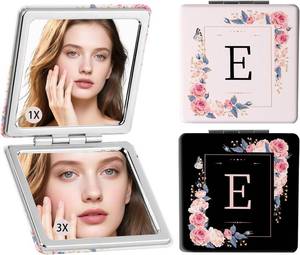 lot 7587 image: 2-Pack Letter Compact Mirror, 1X3X Magnifying and Portable Makeup Mirror, Travel Small Pocket Mirror for Women