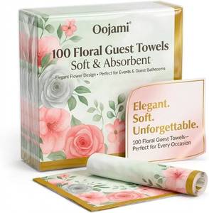 lot 7624 image: Oojami Floral Paper Napkins, 100 Pack - Disposable Guest Towels for Bathroom, Wedding, Baby Shower, Birthday - Elegant Pink & Red Flower Design, 2-Ply, 6x6 Inches