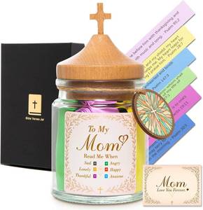 lot 6123 image: Bible Verse Jar Christian Gift for Women Inspirational Emotion-Focused Scripture Premium Wooden Lid with Cross (Bible Jar For Mom)