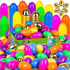 lot 6141 image: 300 PCS 2.4 Colorful Fillable Easter Eggs with 6 Surprise Golden Eggs, Plastic Easter Egg Empty for Easter Egg Hunt Party Favors Kids Easter Basket Stuffers Fillers Classroom Prizes for Boys Girls