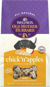 lot 6158 image: Wellness Old Mother Hubbard Classic ChickNApples Dog Biscuits, Natural Training Treats, Chicken and Apple Flavor, Mini Size, 20 oz Bag