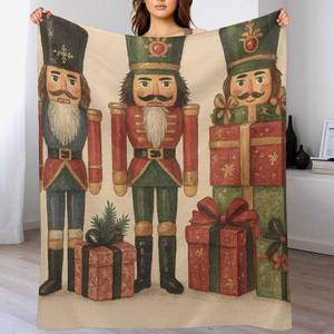 lot 6163 image: Kumikumi Nutcrackers Presents Throw Blankets Christmas Flannel Blanket Xamas Blankets for Home Bed Sofa Couch 40 50 Inch