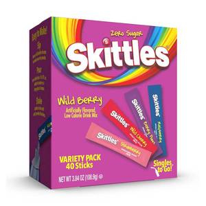 lot 6083 image: Skittles Singles To Go Wild Berry Variety Pack, Watertok Powdered Drink Mix, Zero Sugar, Low Calorie, Includes 4 Wild Berry Flavors, 1 Box (40 Single Servings)