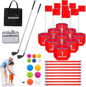 lot 5883 image: Backyard Golf Game with 2 Clubs, Portable 9 Hole Golf Course, Outdoor Yard Golf Chipping Game for Family and Adults, Beach, Park, Lawn, Field Day Reunion Party Games