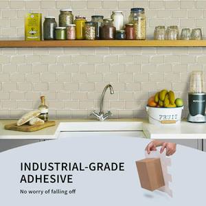 lot 5888 image: 9 Packs Art3dwallpanels 10-Sheet Peel and Stick Backsplash for Kitchen, 12X12 Peel and Stick Tile, White Subway Design Tile, Beige (90 sqft total in lot)