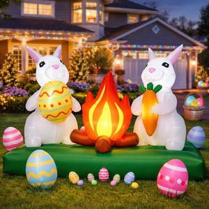 lot 5896 image: Leyndo Easter Inflatables Outdoor Decorations 5.3 ft Long Easter Bunny Blow up Yard Decorations Two Bunnines Sitting Around a Campfire with Built in LED Lights for Holiday Yard Garden Lawn