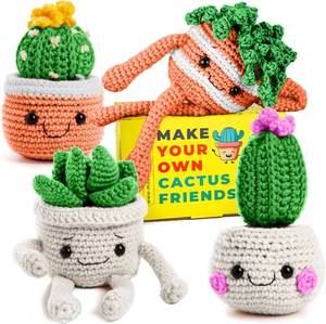 lot 5897 image: MODDA Crochet Kit for Beginners - Beginner Crochet Starter Kit with Easy-to-Follow Video Tutorials, Learn to Crochet Kits for Adults and Teens, DIY Knitting Supplies, Cactus Kit, 4 Pack Plants Family