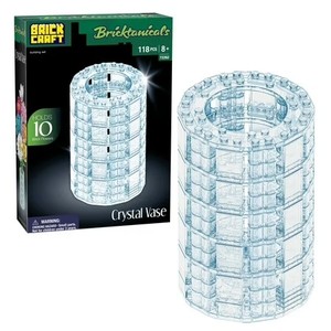 lot 6007 image: Brickcraft Crystal Vase Building Kit (118-Piece Set), Bricktanicals Collection, Clear Display Vase for Brick Flowers