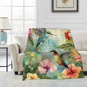 lot 6232 image: Blanket Tropical Hummingbird Lightweight Soft Throw Blanket for Girls Teens Women, Floral Art Fuzzy Blanket Home Room Decor 40x50 Inches