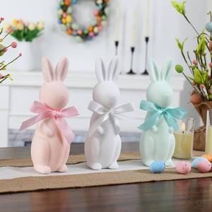 lot 6237 image: FestalMart Easter Decorations-3 Pack Flocked Bow Tied Bunny Set- Pastel Bunny Decor for Spring Home Shelf Mantel Table Windowsill Party Decor
