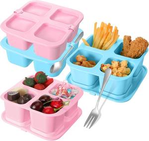 lot 6240 image: CHENGU 2 Pcs 4 Compartment Silicone Snack Containers with Lids Reusable Snacks Box Container Ultra Thin Design for Travel, Office, Picnic, School - Color Varies from Stock Photo