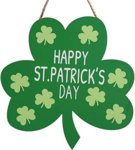 lot 6249 image: St Patricks Day Welcome Sign, Shamrock Wooden Door Hanging Decor, St. Patricks Day Front Door Sign for Indoor Outdoor Home Holiday Party Decorations