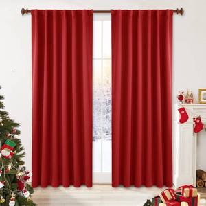 lot 6257 image: Deconovo Christmas Blackout Curtains, Thermal Insulated, W42 x L45 2 Panels, Back Tab, Machine Washable, Room-Darkening Drapes for BedroomLiving Room Red